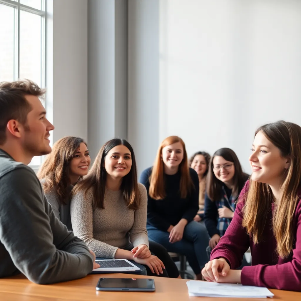 Diverse studenten in een moderne Nederlandse leeromgeving