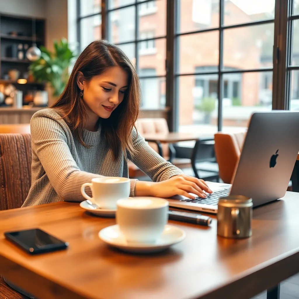 Internationale professional die werkt aan zijn doelen in een Nederlands café