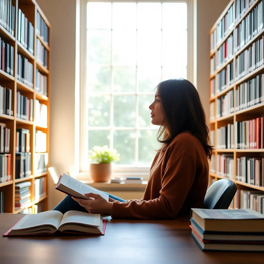 Persoon die rustig studeert in een Nederlandse bibliotheek